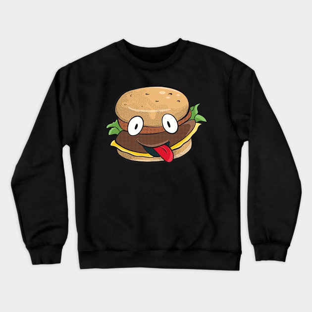 Burger Funny Fast Food Cartoon Hamburger Crewneck Sweatshirt by Foxxy Merch